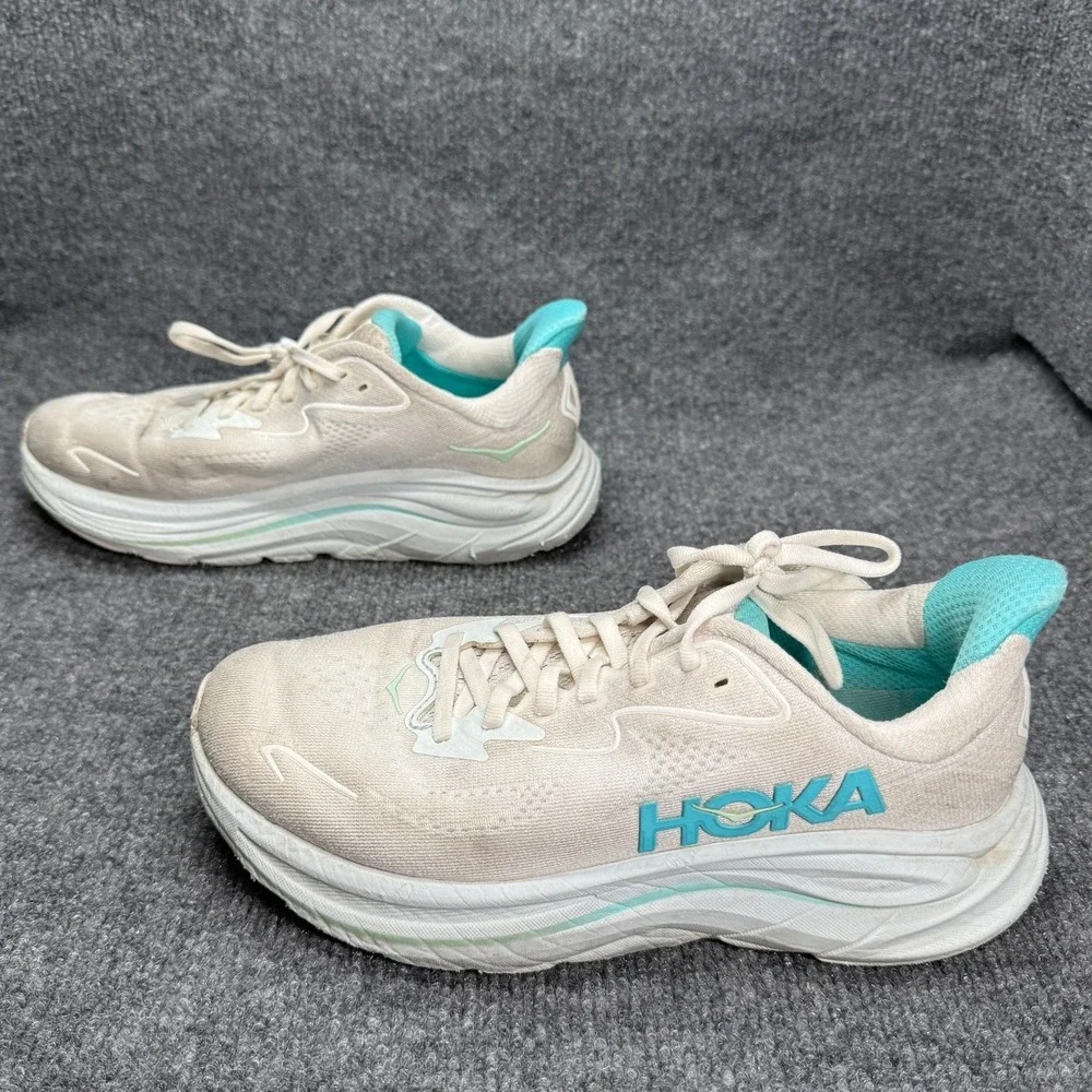 Hoka Womens Clifton 10 7.5 White Blue Athletic Shoes 1162031WTCL